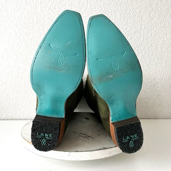 Lane SQUASH BLOSSUM Cowboy Boots Green Suede Western Cowgirl Mid Calf Size 8 - Picture 9 of 13